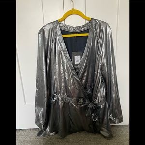 Who What Wear Silver Metallic Plus Size 4X Wrap Blouse NWT